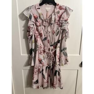 Ted Baker Dress Sz 0 Pink Floral Chiffon Ruffle Easter Summer Wedding Boho